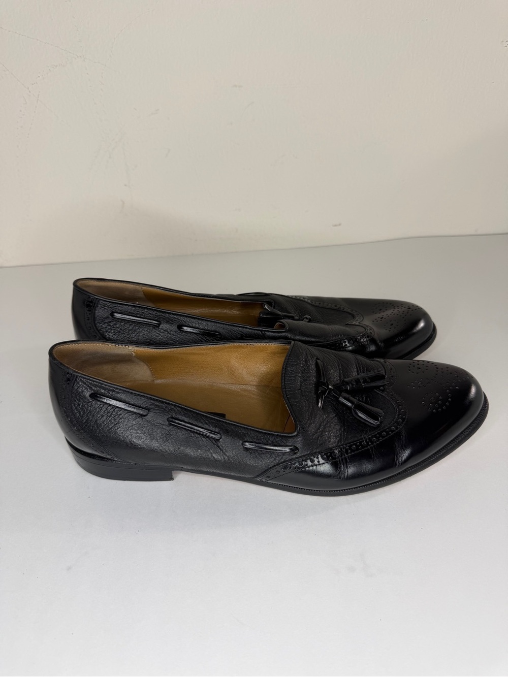 Stamati Mastroianni Black Hand Crafted Italy Tassel Wingtip Loafers Men Size 12M